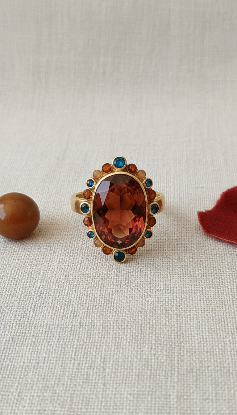 Terracotta Red Gemstone Cocktail Ring