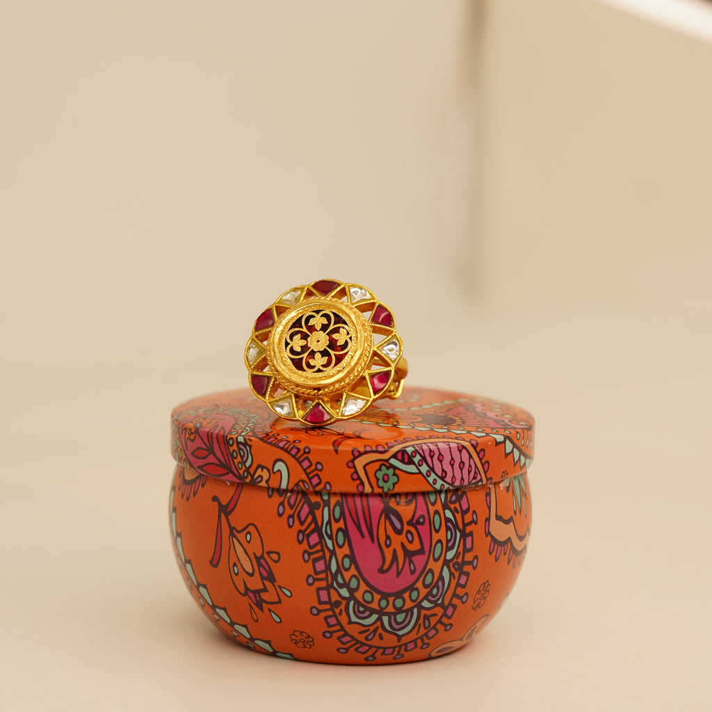 Red Thewa kundan ring