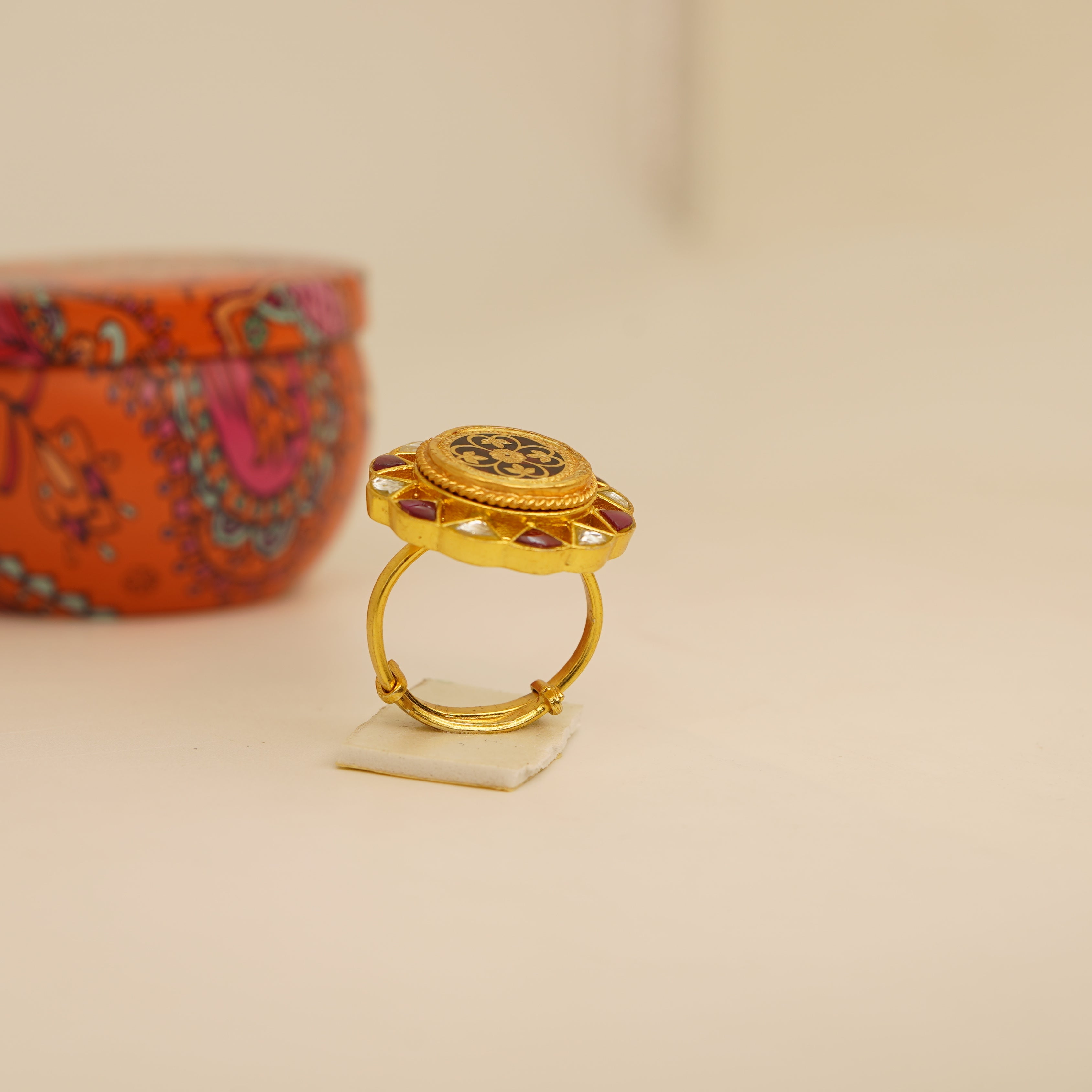 Red Thewa kundan ring