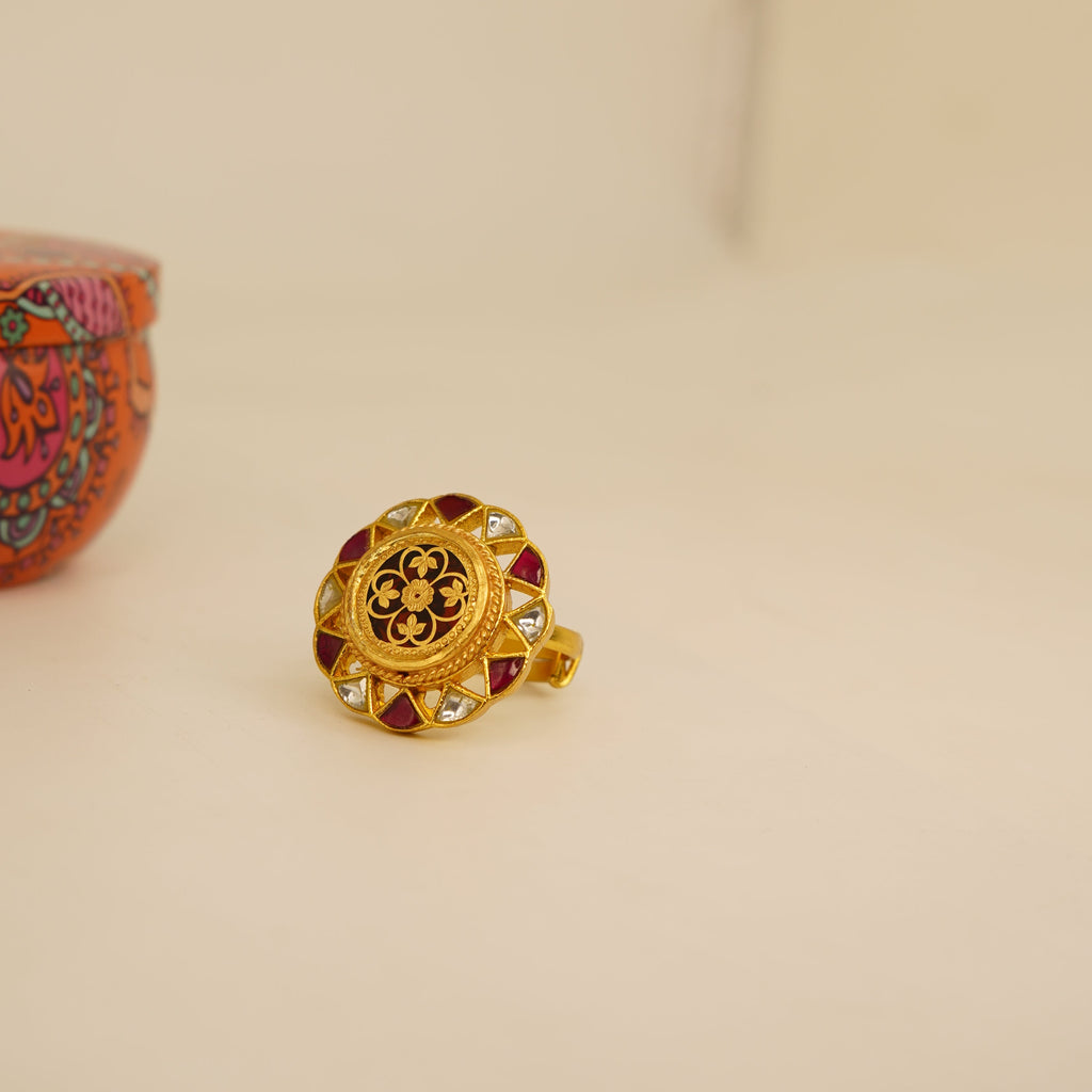 Red Thewa kundan ring
