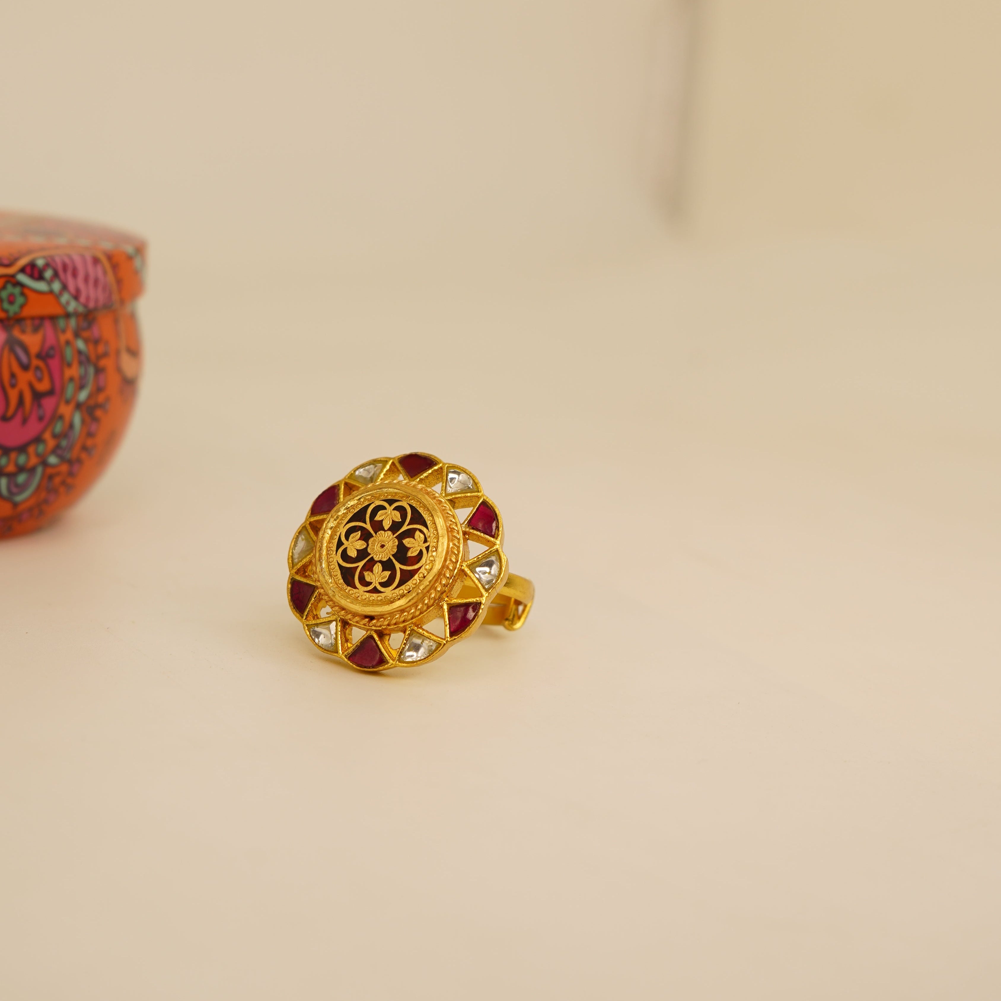 Red Thewa kundan ring