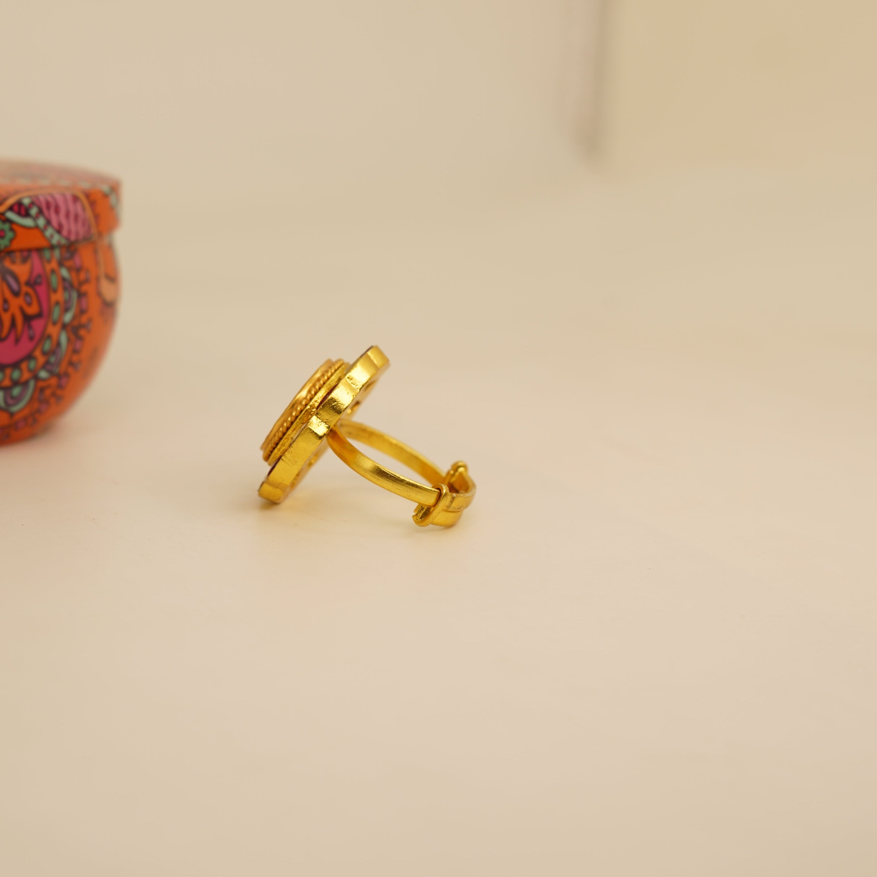 Red Thewa kundan ring