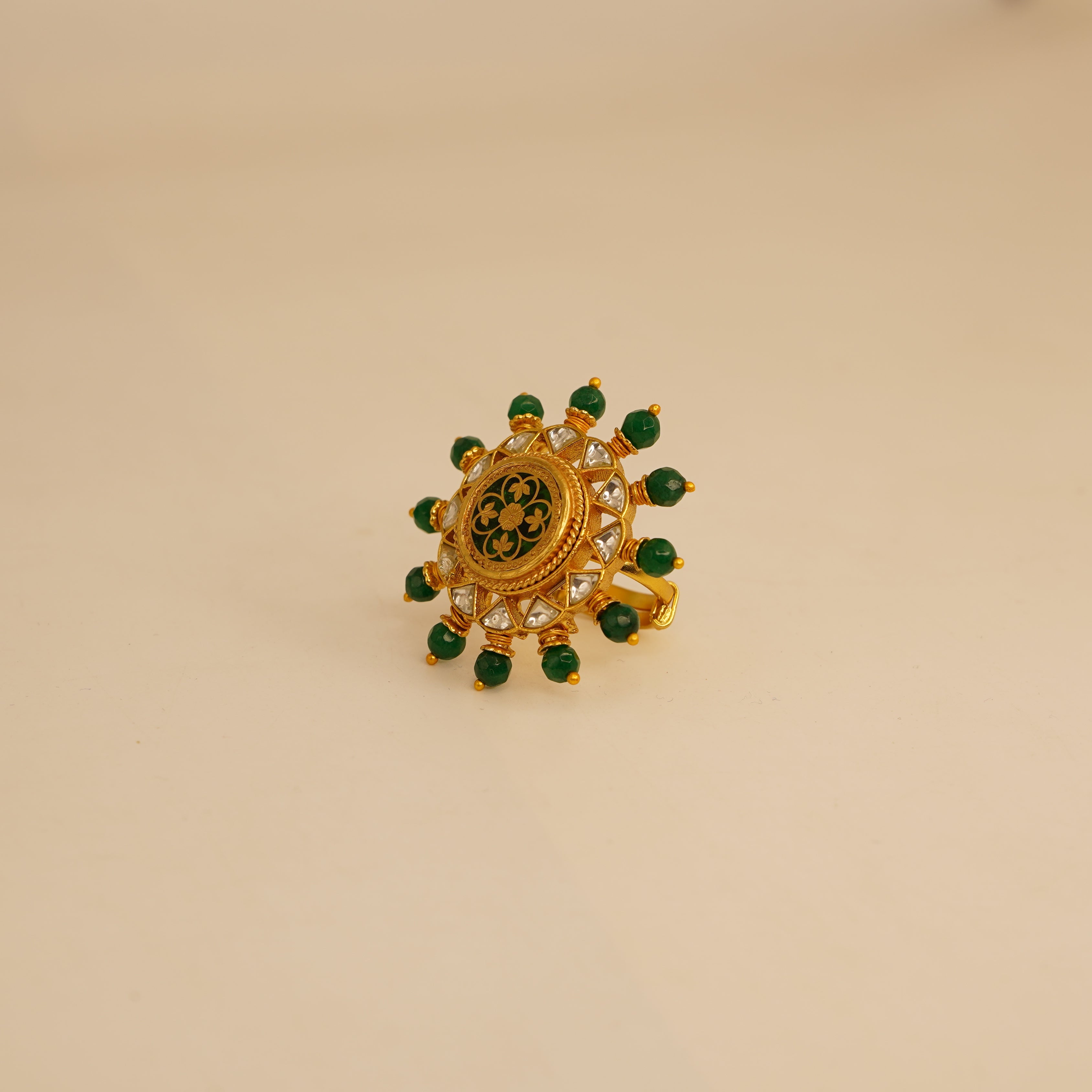 Thewa art kundan ring with stones