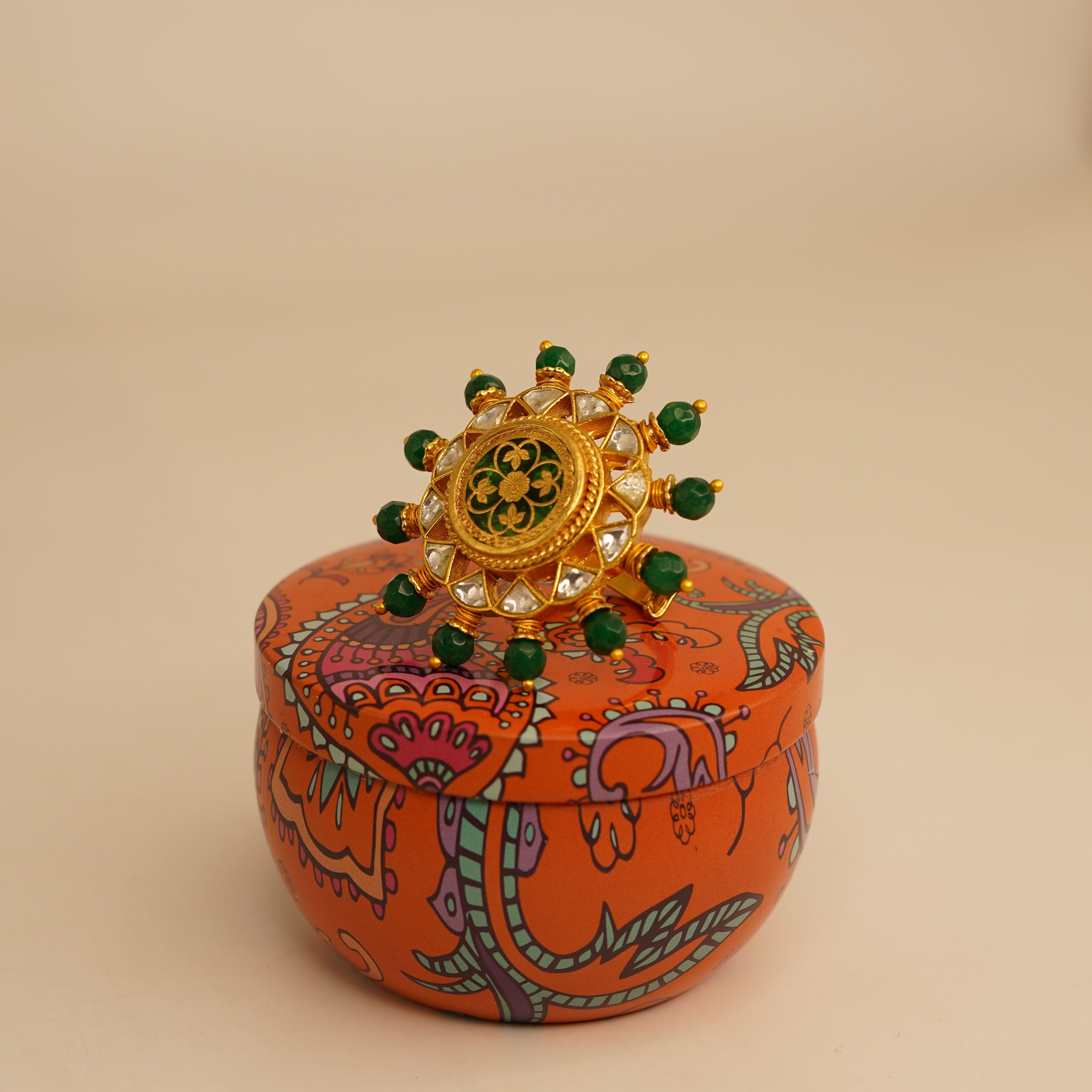 Thewa art kundan ring with gemstones