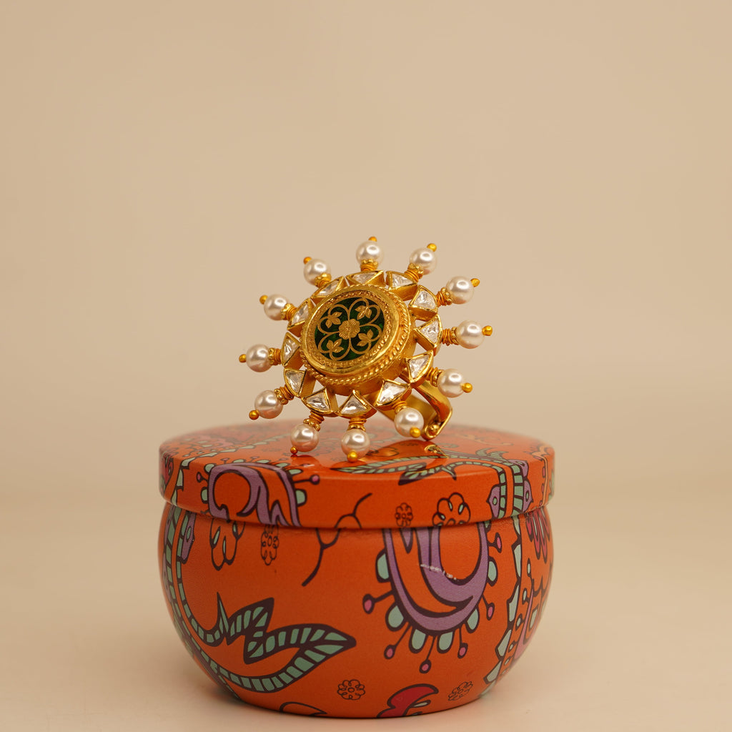 Thewa kunan ring with pearls