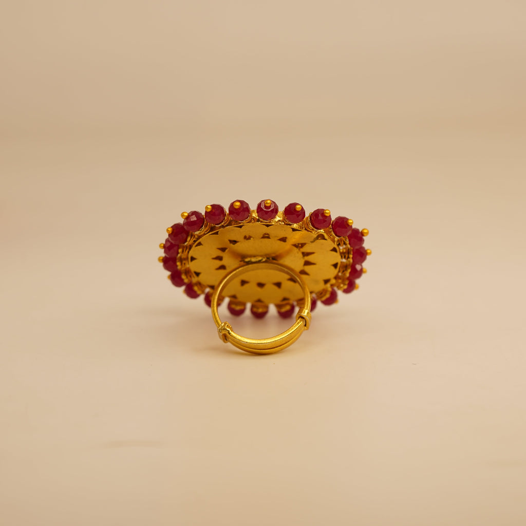 Thewa art kundan ring with gemstones(RED)