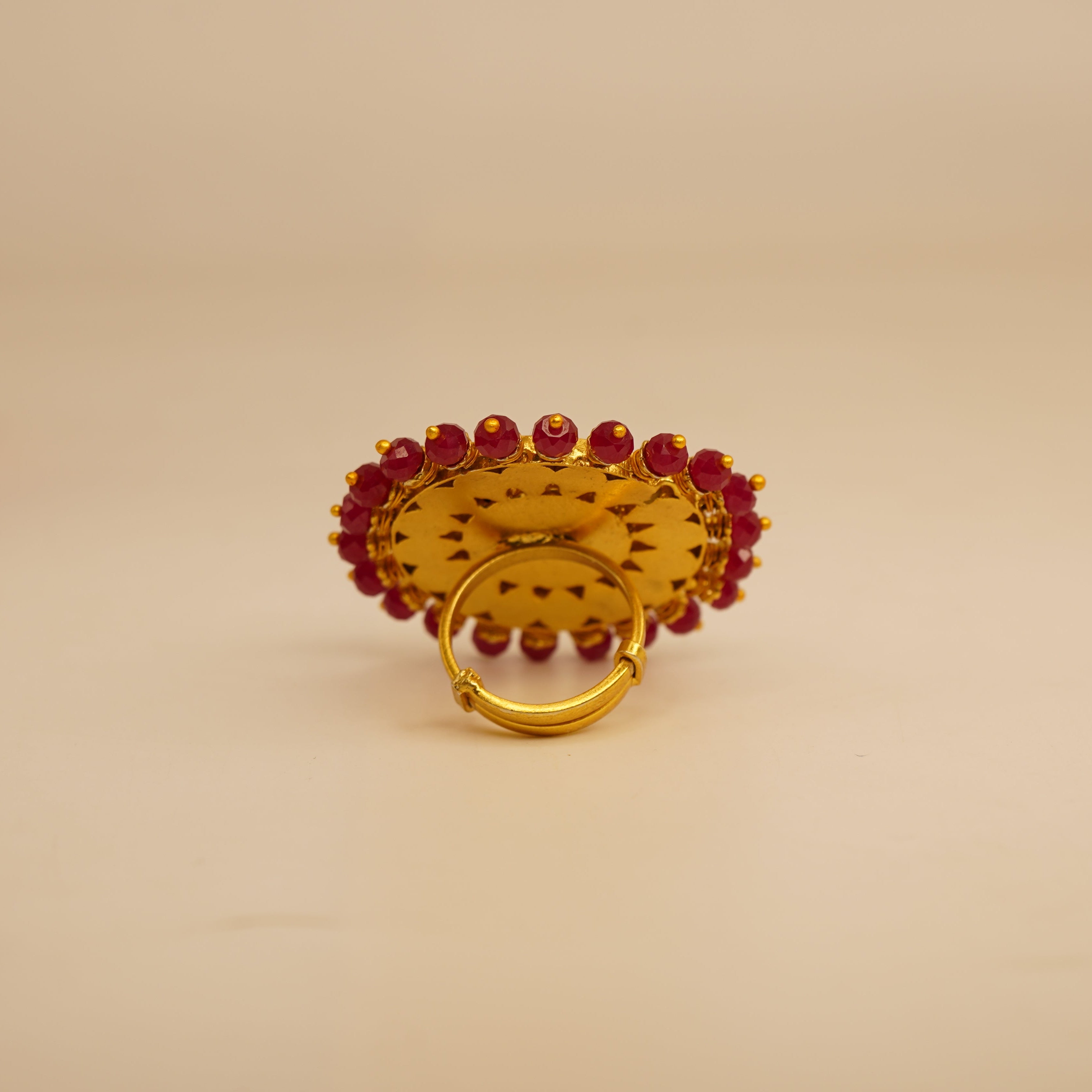 Thewa art kundan ring with gemstones(RED)