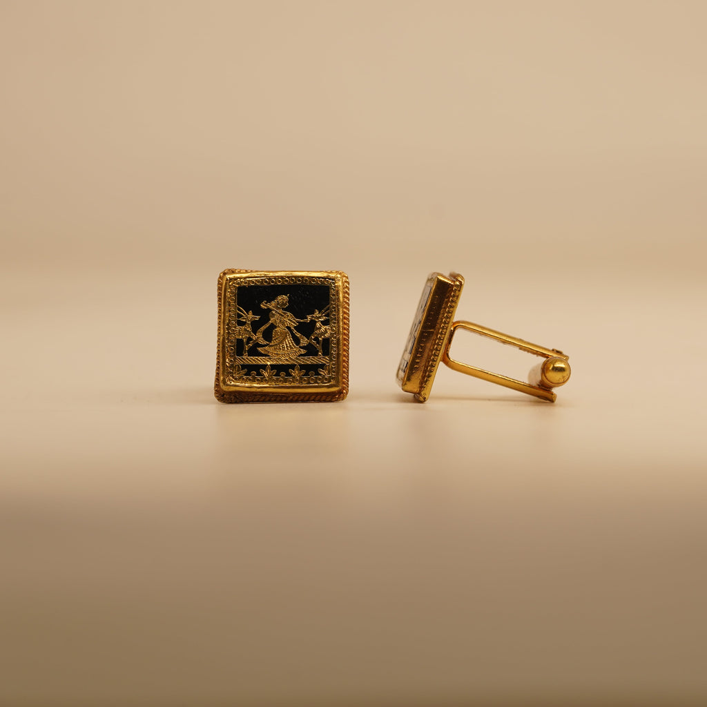 Thewa Men’s Cufflinks – Mrigavati Design (Black)