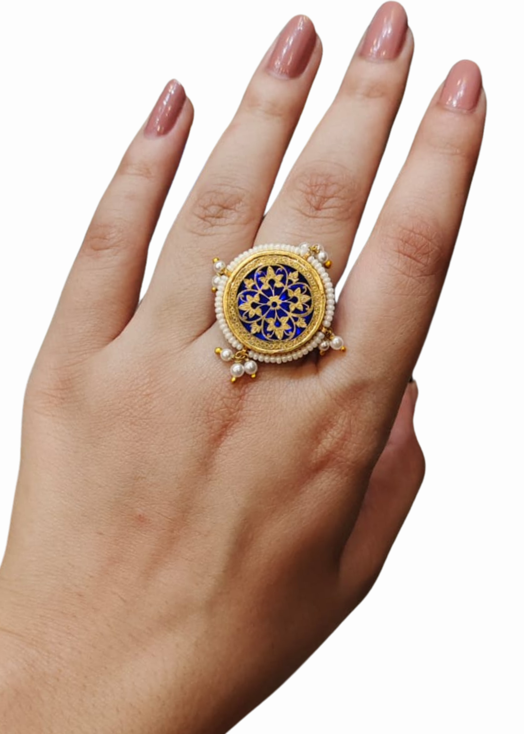 Blue Floral Thewa Ring